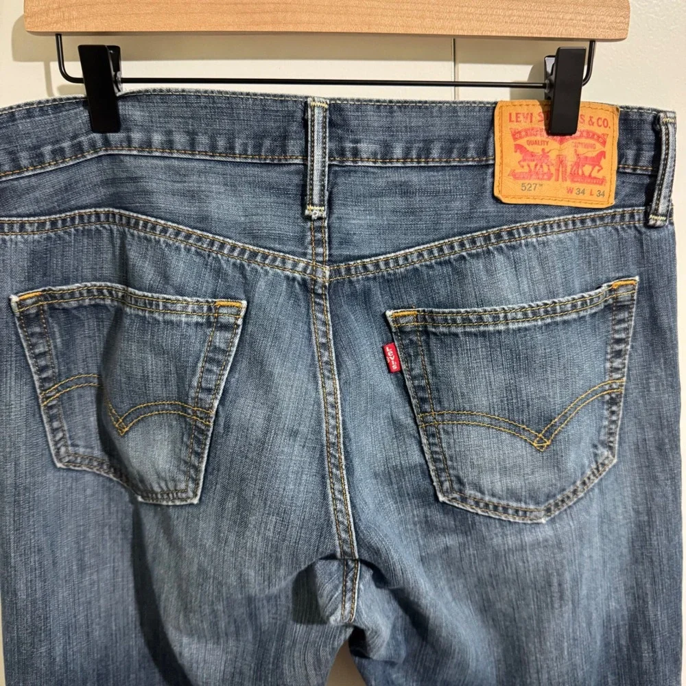 Levis 527 Slim Bootcut Jeans Mens 34x34 Blue Medium Wash Denim Low Rise 527-0511